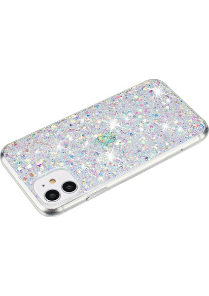 iPhone 11 Için Telefon Kılıfı Slim-Fit Işıltılı Toz Dekor Telefon Kapağı Epoksi Tpu Telefon Kabuğu-Beyaz (Yurt Dışından)