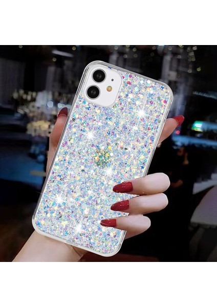 iPhone 11 Için Telefon Kılıfı Slim-Fit Işıltılı Toz Dekor Telefon Kapağı Epoksi Tpu Telefon Kabuğu-Beyaz (Yurt Dışından)