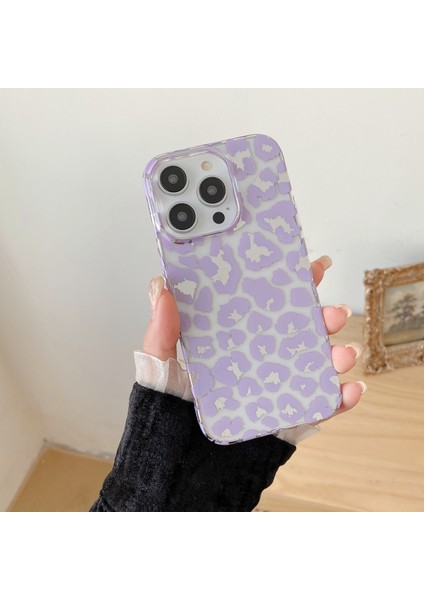 iPhone 14 Pro Kılıf Sert Pc Su Transfer Baskı Telefon Koruyucu Kapak Leopar Desenli Tasarım-Koyu Mor (Yurt Dışından)