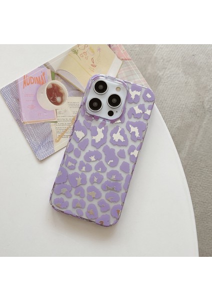 iPhone 14 Pro Kılıf Sert Pc Su Transfer Baskı Telefon Koruyucu Kapak Leopar Desenli Tasarım-Koyu Mor (Yurt Dışından)