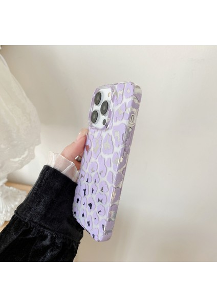 iPhone 14 Pro Kılıf Sert Pc Su Transfer Baskı Telefon Koruyucu Kapak Leopar Desenli Tasarım-Koyu Mor (Yurt Dışından)