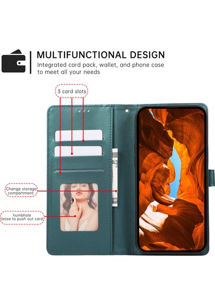 R20 iPhone 13 Pro 6.1 Inç Deri Kılıf Ekleme Eşkenar Dörtgen Telefon Kapağı, Kart Tutuculu-Yeşil (Yurt Dışından)