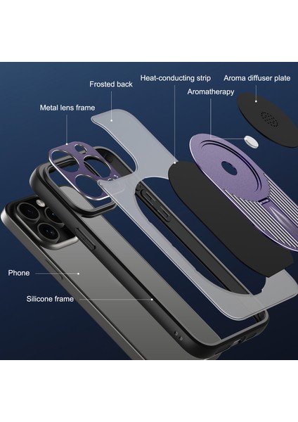 iPhone 13 Pro Max Için Kılıf Grafen Isı Dağılımı Kickstand Telefon Kılıfı Aromaterapi Tabletli-Mor (Yurt Dışından)