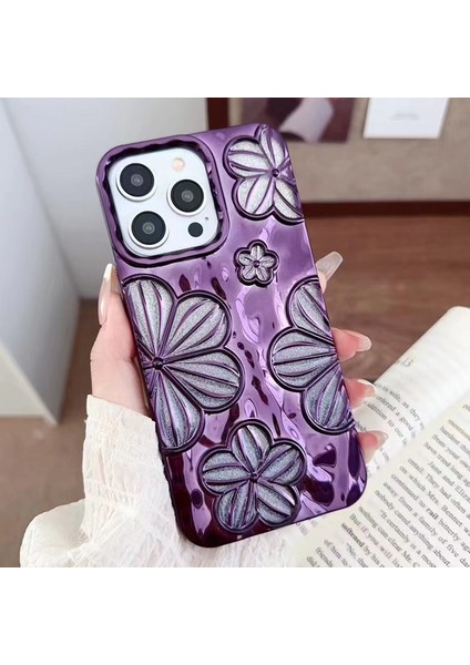 iPhone 13 Pro Için Tpu Kılıf Elektro Kaplama Çiçek Içi Boş Isı Dağılımı Telefon Koruyucu-Mor (Yurt Dışından)