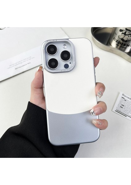 iPhone 15 Pro Kılıf Nappa Dokulu Pu Deri Kaplamalı Pc Sert Telefon Kapağı-Gümüş (Yurt Dışından)