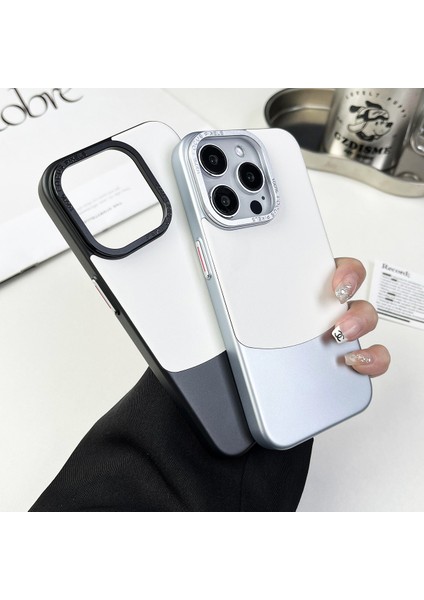 iPhone 15 Pro Kılıf Nappa Dokulu Pu Deri Kaplamalı Pc Sert Telefon Kapağı-Gümüş (Yurt Dışından)