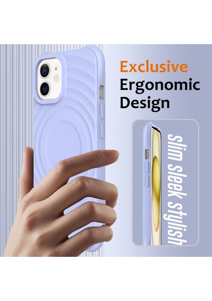 iPhone 12 Mini Için Manyetik Kılıf Askılı Su Dalgalı Dokulu Sıvı Silikon Telefon Kapağı-Mor (Yurt Dışından)