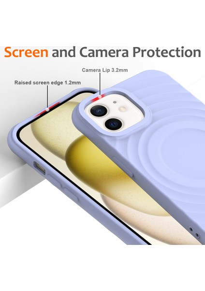 iPhone 12 Mini Için Manyetik Kılıf Askılı Su Dalgalı Dokulu Sıvı Silikon Telefon Kapağı-Mor (Yurt Dışından)