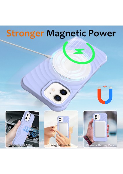 iPhone 12 Mini Için Manyetik Kılıf Askılı Su Dalgalı Dokulu Sıvı Silikon Telefon Kapağı-Mor (Yurt Dışından)