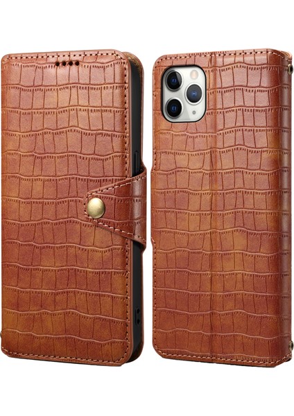 iPhone 11 Pro Max Için Manyetik Telefon Kılıfı Pu Deri Manyetik Toka Cüzdan Kapağı-Kahverengi (Yurt Dışından)