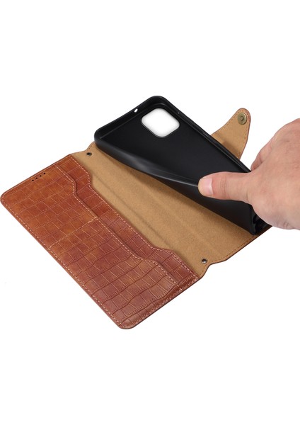 iPhone 11 Pro Max Için Manyetik Telefon Kılıfı Pu Deri Manyetik Toka Cüzdan Kapağı-Kahverengi (Yurt Dışından)