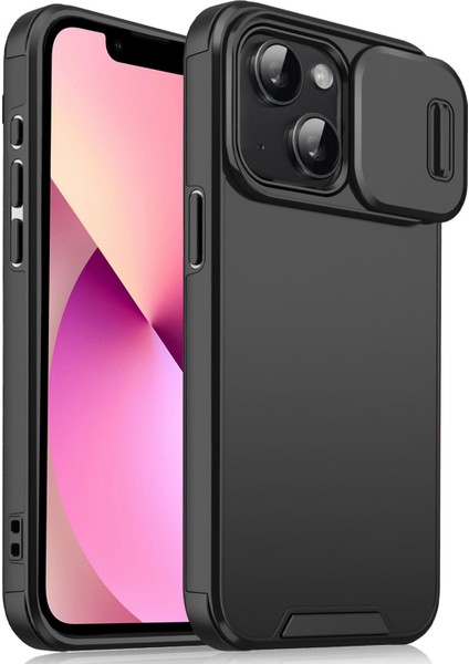 iPhone 13 Mini Için 5.4 Inç Cep Telefonu Kılıfı Pc+Tpu Kabuk, Slaytlı Kamera Kapağı-Siyah (Yurt Dışından)