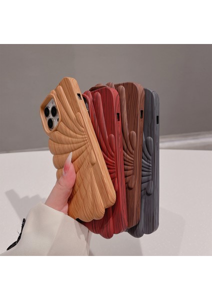 iPhone 13 Pro Için Tpu Kılıf Deniz Kabuğu Şekli Ahşap Doku Çizilmez Yumuşak Telefon Kapağı-Açık Kahverengi (Yurt Dışından)