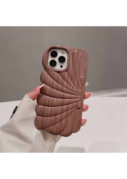 iPhone 13 Pro Için Tpu Kılıf Deniz Kabuğu Şekli Ahşap Doku Çizilmez Yumuşak Telefon Kapağı-Açık Kahverengi (Yurt Dışından)