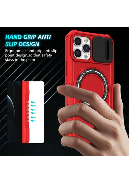 iPhone 12 Pro Max Için 6.7 Inç Manyetik Telefon Kılıfı Pc+Tpu Kapaklı, Slayt Kamera Kapaklı-Kırmızı (Yurt Dışından) fiyatları