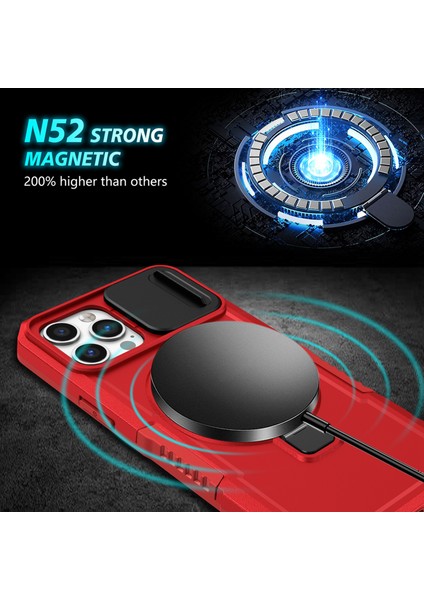 iPhone 12 Pro Max Için 6.7 Inç Manyetik Telefon Kılıfı Pc+Tpu Kapaklı, Slayt Kamera Kapaklı-Kırmızı (Yurt Dışından) fırsatları