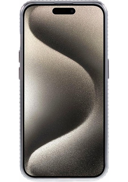 iPhone 15 Pro Max Için Kılıf Taşlı Lens Çerçevesi Tpu Telefon Kapağı Halkalı Kickstand-Gümüş (Yurt Dışından)