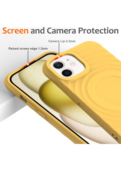 iPhone 12 Mini Için Manyetik Kılıf Askılı Su Dalgalı Dokulu Sıvı Silikon Telefon Kapağı-Sarı (Yurt Dışından)