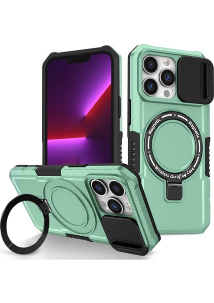 iPhone 13 Pro Için Lens Kapaklı Kılıf Pc+Tpu Telefon Kapağı Magsafe-Açık Yeşil ile Uyumlu (Yurt Dışından)