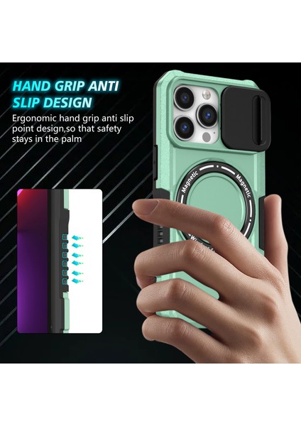 iPhone 13 Pro Için Lens Kapaklı Kılıf Pc+Tpu Telefon Kapağı Magsafe-Açık Yeşil ile Uyumlu (Yurt Dışından)