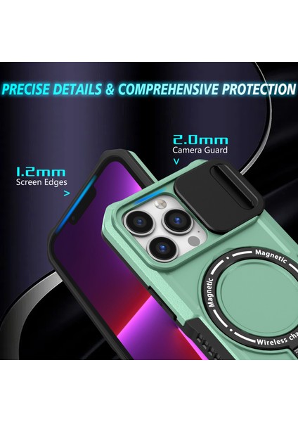 iPhone 13 Pro Için Lens Kapaklı Kılıf Pc+Tpu Telefon Kapağı Magsafe-Açık Yeşil ile Uyumlu (Yurt Dışından)