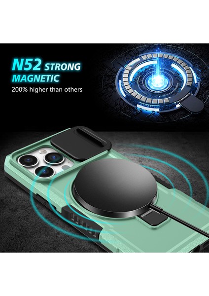 iPhone 13 Pro Için Lens Kapaklı Kılıf Pc+Tpu Telefon Kapağı Magsafe-Açık Yeşil ile Uyumlu (Yurt Dışından)