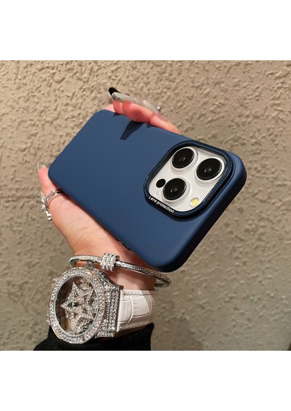 iPhone 15 Pro Max Için Kılıf Metal Lens Çerçeveli Mat Pc Cep Telefonu Kabuğu-Safir (Yurt Dışından)