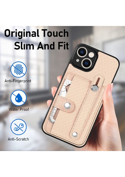 iPhone 14 Için Kılıf Kart Tutucu Karbon Fiber Doku Pu+Tpu+Pc Darbeye Dayanıklı Telefon Kapağı-Kahverengi (Yurt Dışından) modelleri