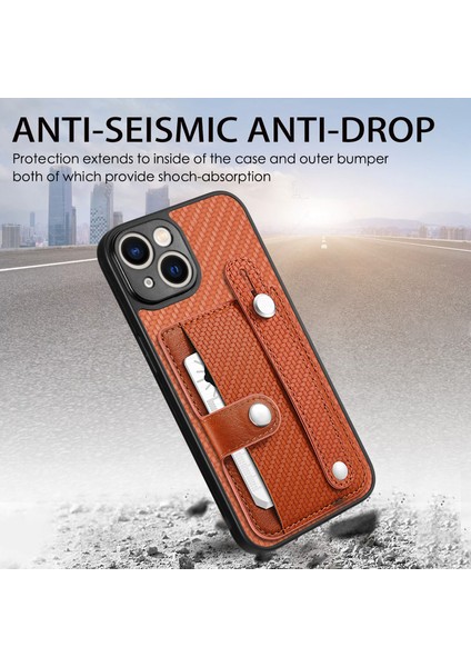 iPhone 14 Için Kılıf Kart Tutucu Karbon Fiber Doku Pu+Tpu+Pc Darbeye Dayanıklı Telefon Kapağı-Kahverengi (Yurt Dışından) fırsatları