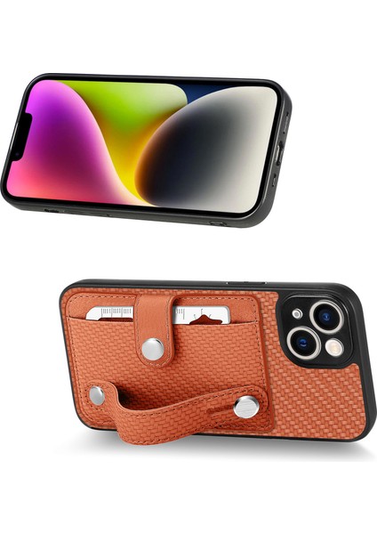 iPhone 14 Için Kılıf Kart Tutucu Karbon Fiber Doku Pu+Tpu+Pc Darbeye Dayanıklı Telefon Kapağı-Kahverengi (Yurt Dışından) indirimleri