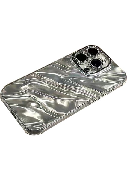 iPhone 14 Pro Max Cep Telefonu Kılıfı Için Dalgalı Dokulu Akrilik+Tpu Arka Kapak Pc Lensli Film-Gümüş (Yurt Dışından)