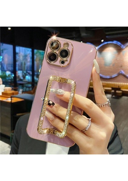 iPhone 12 Pro Için 6.1 Inç Kapak Parlak Rhinestone Kickstand Darbeye Dayanıklı Tpu Telefon Kılıfı-Sakura Mor (Yurt Dışından)