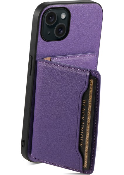 iPhone 15 Plus Kılıf Kart Yuvaları Için Pu Deri Dana Dokulu Telefon Koruyucu-Mor (Yurt Dışından) fiyatları
