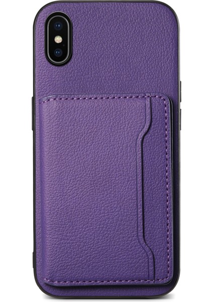 iPhone X/xs Için Kılıf Kart Yuvası Buzağı Dokulu Pu+Pc+Tpu Telefon Kılıfı Kickstand-Mor (Yurt Dışından)