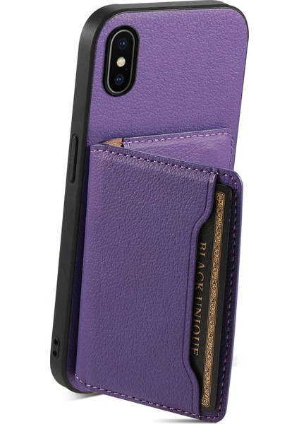 iPhone X/xs Için Kılıf Kart Yuvası Buzağı Dokulu Pu+Pc+Tpu Telefon Kılıfı Kickstand-Mor (Yurt Dışından)