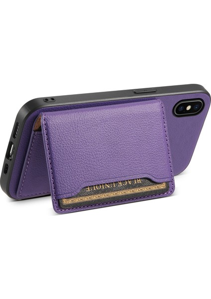 iPhone X/xs Için Kılıf Kart Yuvası Buzağı Dokulu Pu+Pc+Tpu Telefon Kılıfı Kickstand-Mor (Yurt Dışından)