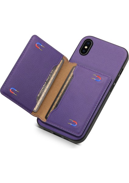 iPhone X/xs Için Kılıf Kart Yuvası Buzağı Dokulu Pu+Pc+Tpu Telefon Kılıfı Kickstand-Mor (Yurt Dışından)