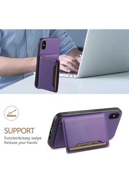 iPhone X/xs Için Kılıf Kart Yuvası Buzağı Dokulu Pu+Pc+Tpu Telefon Kılıfı Kickstand-Mor (Yurt Dışından)
