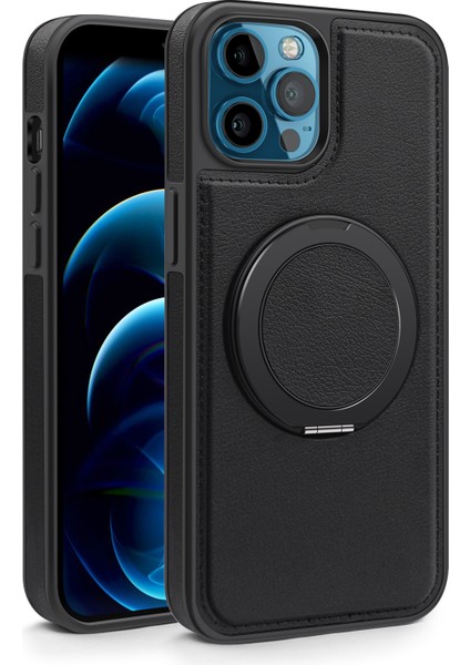 iPhone 12 Pro Max Kılıfı Manyetik Görünmez Destekli Deri+Pc+Tpu Telefon Kılıfı-Siyah (Yurt Dışından) fiyatları