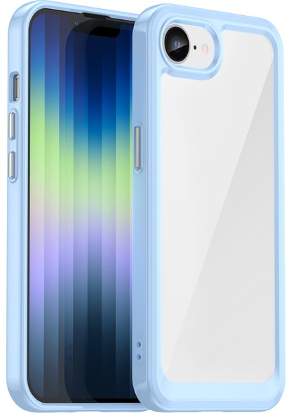iPhone SE(2024) Şeffaf Arka Kılıf Renkli Çerçeve Tpu+Akrilik Telefon Kapağı-Mavi (Yurt Dışından)