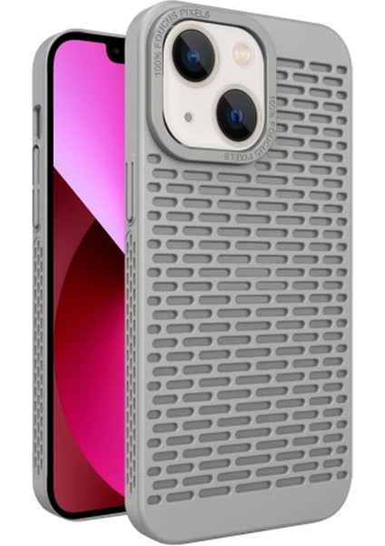 iPhone 13 Kılıf Içi Boş Delikli Isı Dağılımı Sert Pc Telefon Kapağı-Gri (Yurt Dışından)