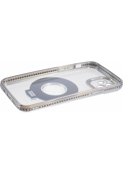 iPhone 12 Için Tpu Kılıf Rhinestones Dekor Yüzük Kickstand Damla Korumalı Telefon Kapağı-Gümüş (Yurt Dışından)