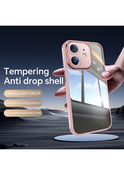 iPhone 12 Kılıfı Için Kamera Koruma Metal Düğmeler Tpu+Akrilik Çizilmez Telefon Kapağı-Pembe (Yurt Dışından)