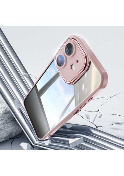 iPhone 12 Kılıfı Için Kamera Koruma Metal Düğmeler Tpu+Akrilik Çizilmez Telefon Kapağı-Pembe (Yurt Dışından)