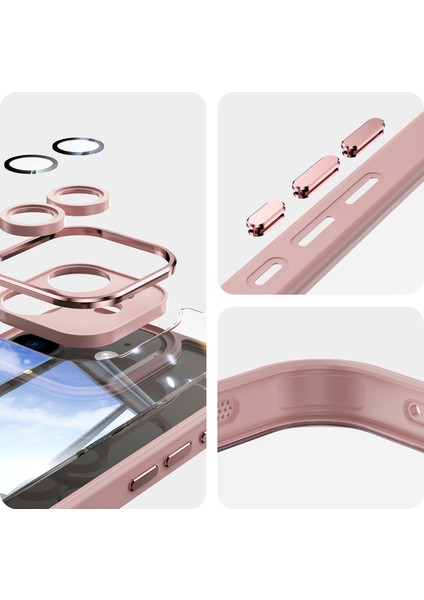 iPhone 12 Kılıfı Için Kamera Koruma Metal Düğmeler Tpu+Akrilik Çizilmez Telefon Kapağı-Pembe (Yurt Dışından)