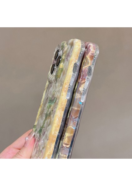 iPhone 15 Pro Için Kapak Dalga Kenarı Tpu Blu-Ray Imd Telefon Kabuğu Yağlıboya Çiçek Desen Tasarımı-Yeşil (Yurt Dışından)