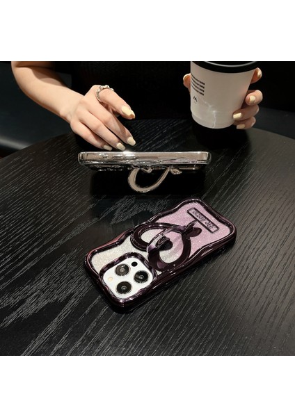 iPhone 12 Pro Max Için 6.7 Inç Tpu Kılıf Elektroliz Kaplama Şeffaf Telefon Kickstand Kapağı, Parıltılı Kağıt-Mor (Yurt Dışından)