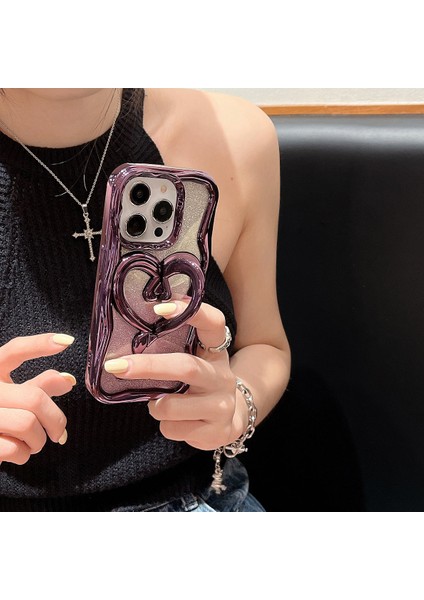 iPhone 12 Pro Max Için 6.7 Inç Tpu Kılıf Elektroliz Kaplama Şeffaf Telefon Kickstand Kapağı, Parıltılı Kağıt-Mor (Yurt Dışından)