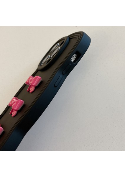 iPhone 13 Pro Için 6.1 Inç Tpu Telefon Kılıfı Dalgalı Kenar Ilmek Dekor Koruyucu Kapak-Siyah (Yurt Dışından)
