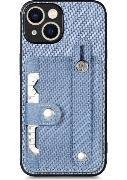 iPhone 15 Plus Kılıf Deri+Tpu+Pc Hibrit Telefon Kılıfı Kart Yuvalı Kickstand-Mavi (Yurt Dışından)